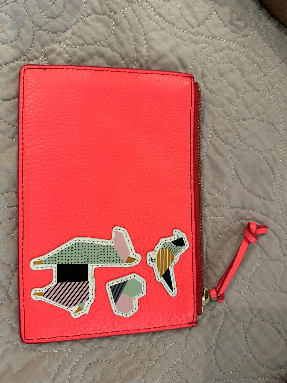 Bright Fossil Neon Zip Wallet Clutch with Geometric Lama Patch and Accents